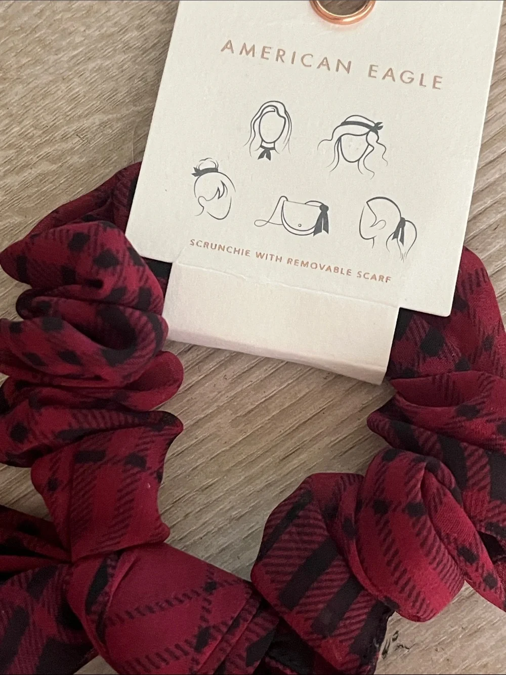 American Eagle Outfitters cranberry/wine and Black Plaid Hair Scrunchie